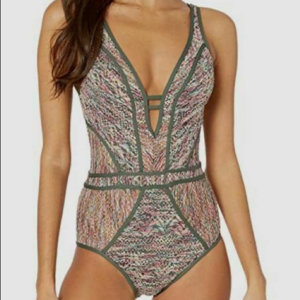 Becca by Rebecca Virtual Crochet Plunge One Piece Swimsuit size XS